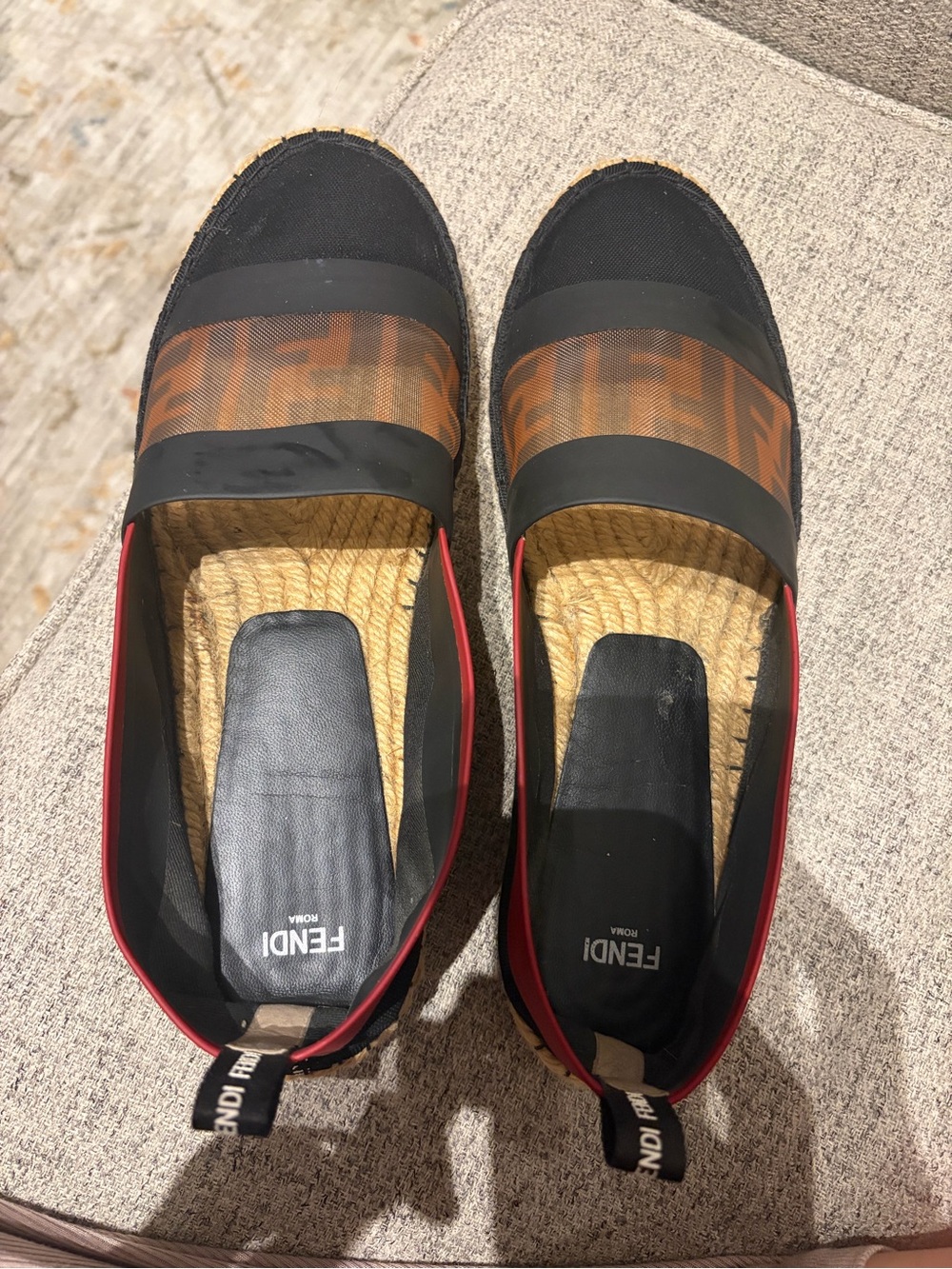 Fendi Black & Brown Logo Slip-On Espadrilles